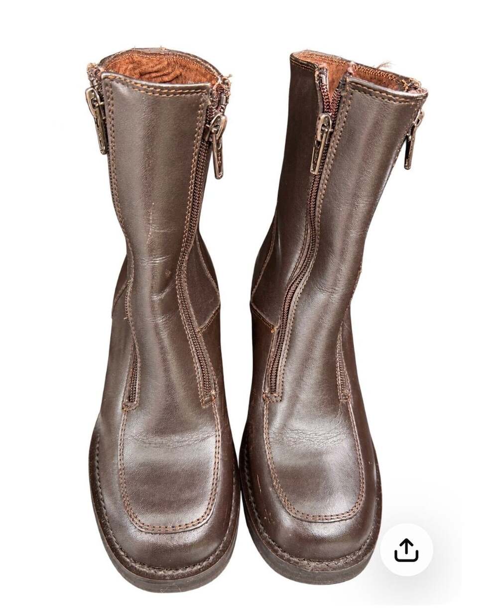 Vintage Dingo Brown Leather Double Zipper Block Heel Booties